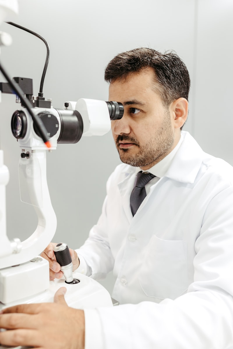 Doctor performing a medical eye exam